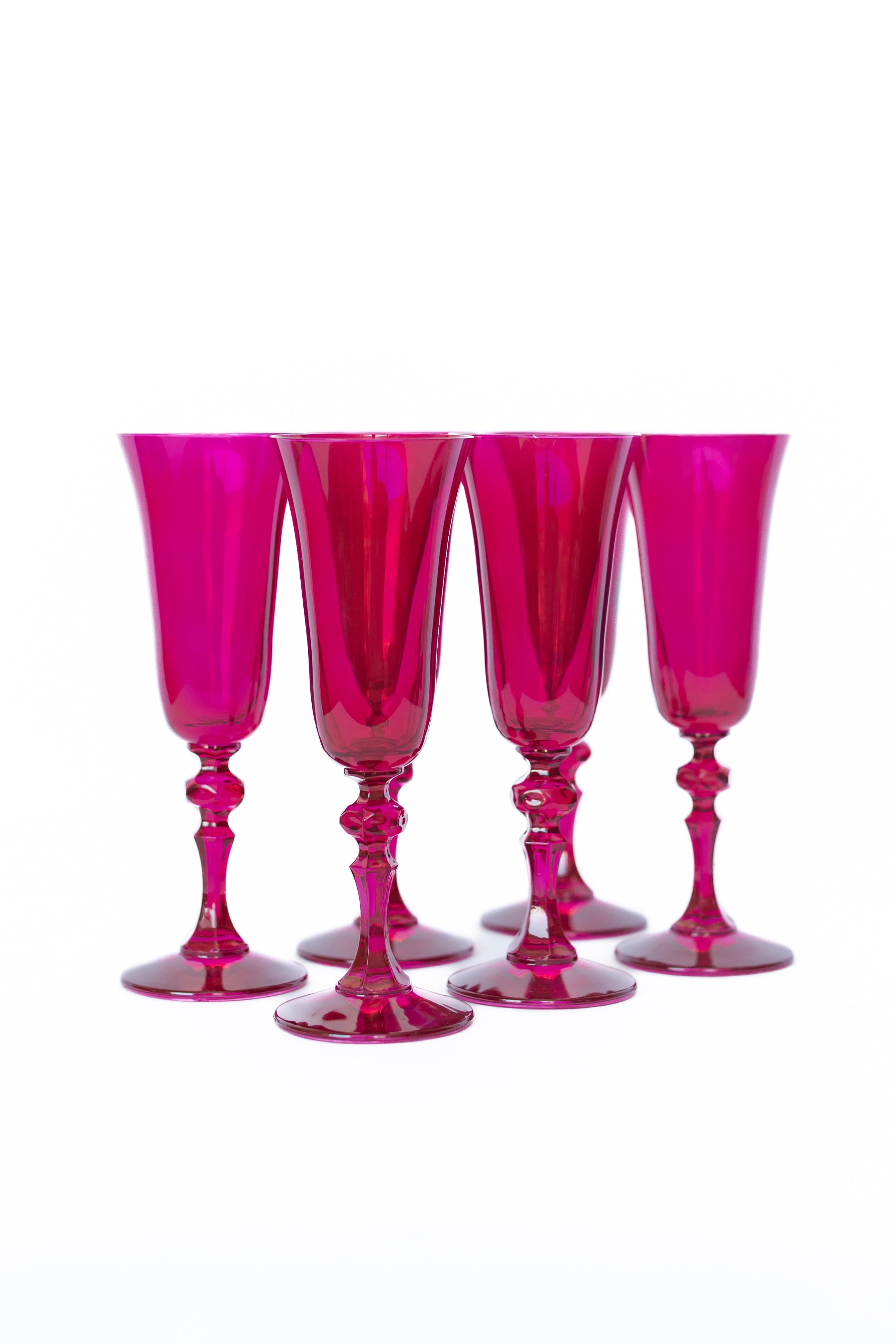 Estelle Colored Regal Flute Set of 6 - Viva Magenta (Fuchsia) Wine Glasses for Elegant Dinner Parties & Special Occasions