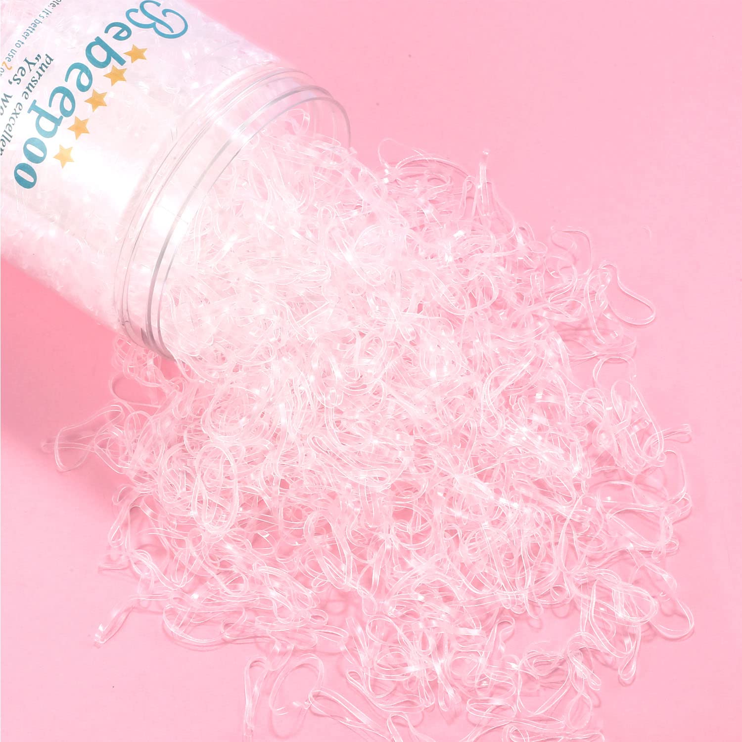 BEBEEPOO 2500pcs Clear Hair Elastics - Strong & Reusable Mini Rubber Bands for Hair Ties, Ponytails & Braids - Perfect for Women, Girls & Salon Use