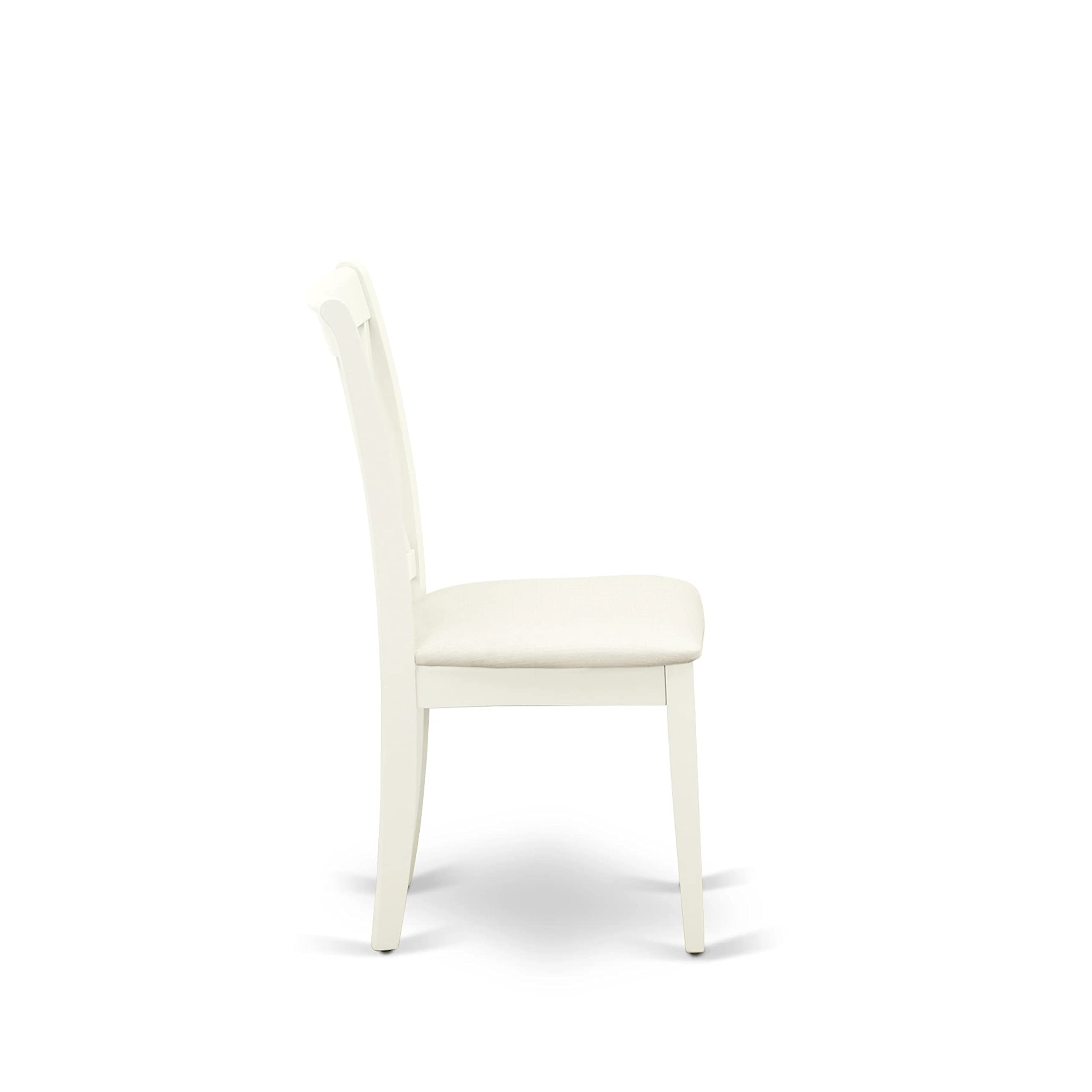 East West Furniture DMCL3-LWH-C 3-Piece Round Kitchen Table Set with Drop Leaf & 2 Upholstered Chairs - Space Saving Dining Set for Small Spaces, 42x42 Inch, Linen White - Perfect for Apartments, Breakfast Nooks & Cozy Dining Areas