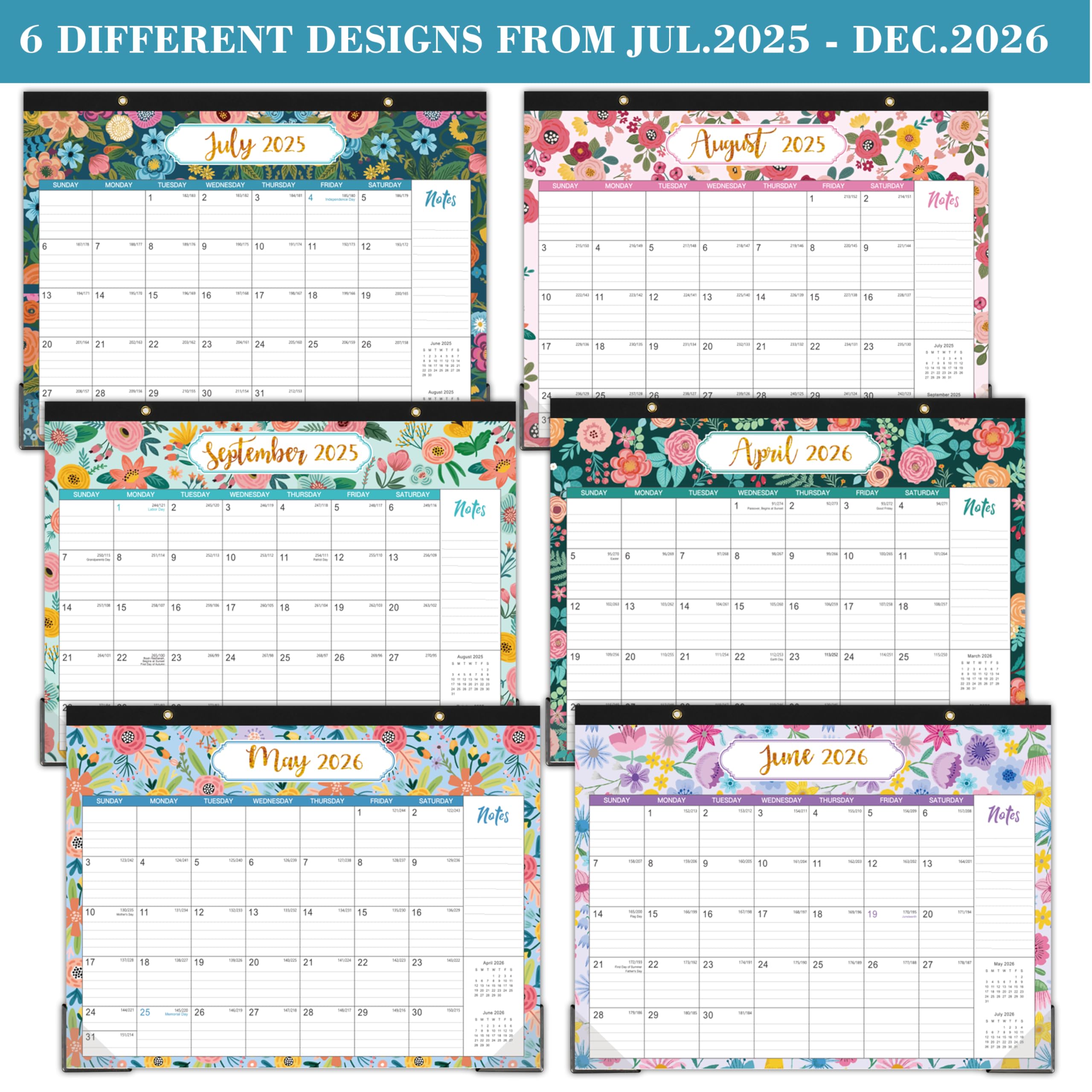 2025-2026 18-Month Desk Calendar Planner (July 2025 - December 2026) with Corner Protectors & Large Ruled Blocks - 14.5