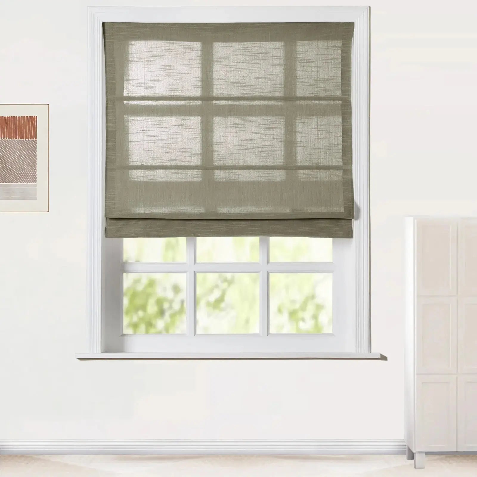 Jawara Linen Cotton Roman Shade Cordless - Blackout Window Treatment for Bedroom & Living Room