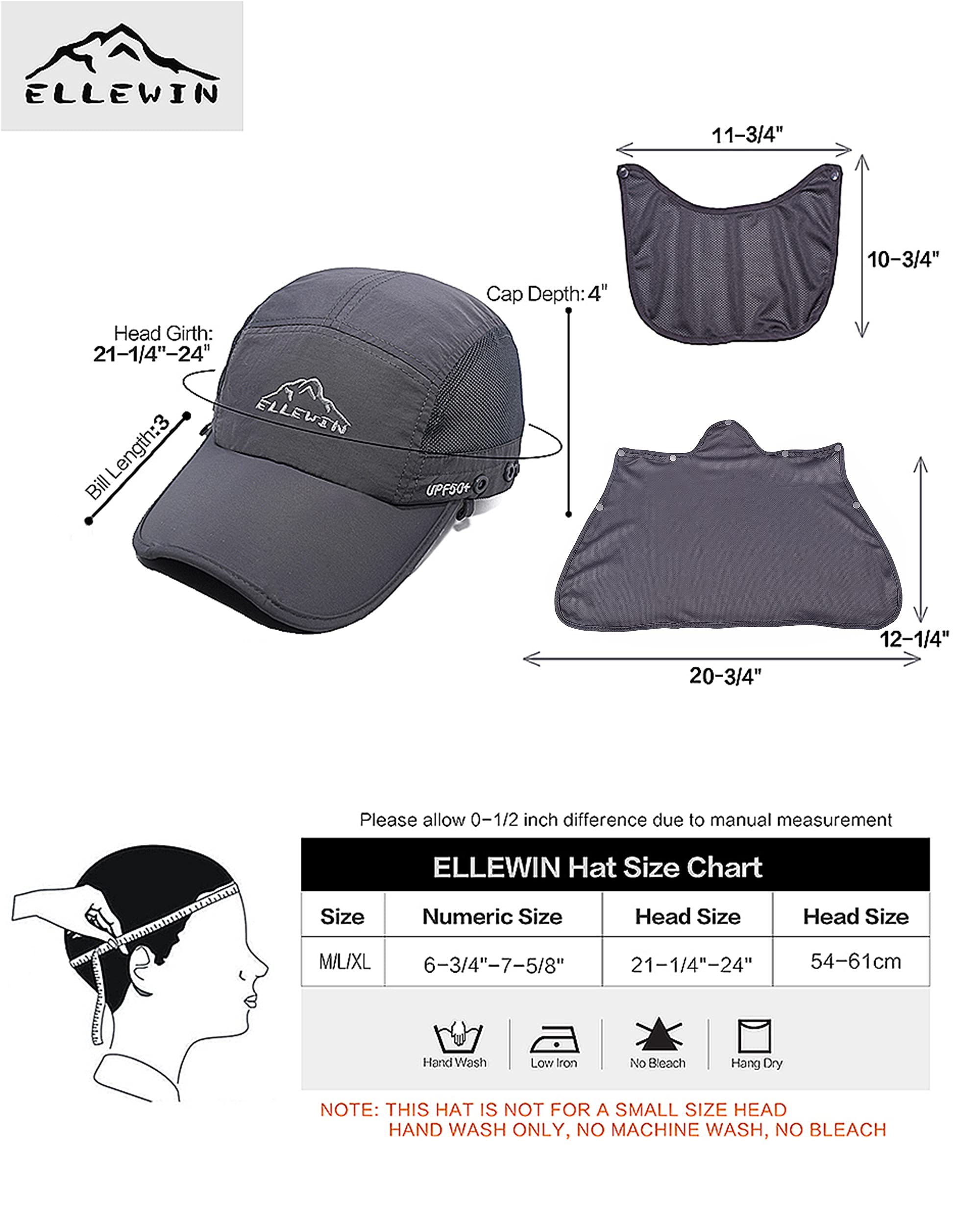 ELLEWIN UPF 50+ Sun Hat for Men & Women - Wide Brim UV Protection Fishing Hat with Neck Flap & Face Cover - Perfect for Outdoor Activities, Beach, Hiking, and Travel