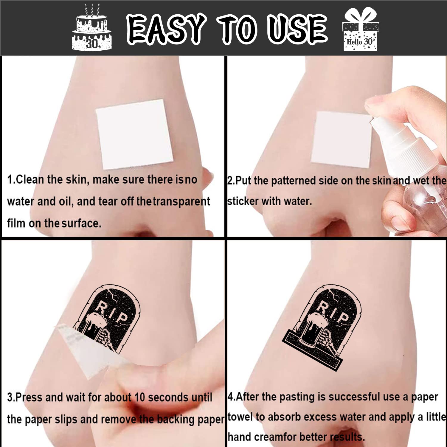 190 PCS Death to My 20s Party Decorations - RIP My Twenties Temporary Tattoos & 30th Birthday Supplies - Funny Black Funeral Theme for Women & Men - Perfect for Thirtieth Birthday Parties, Milestone Celebrations & Humorous Adult Gatherings