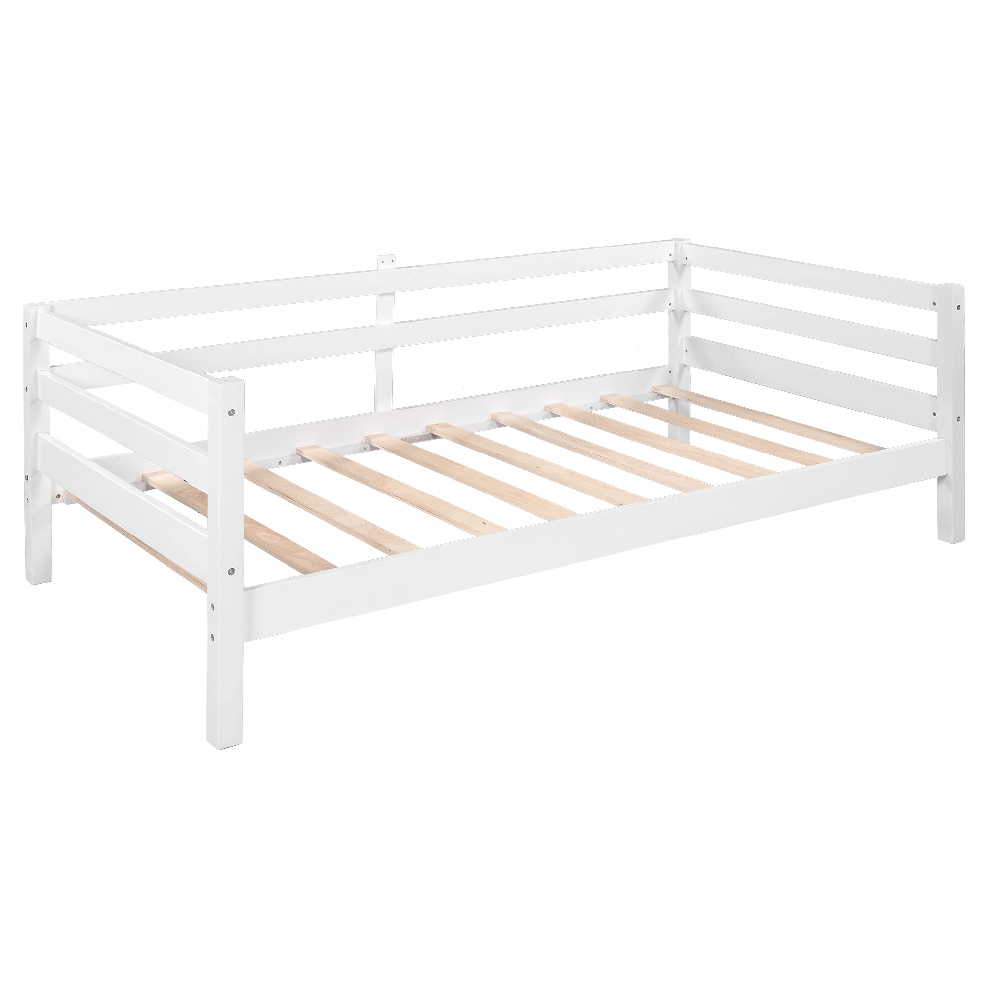Modern Wood Twin Over Twin Bunk Bed with Ladder & Guardrails - Convertible to 2 Separate Beds for Kids & Teens - No Box Spring Needed (White & Wood Finish) - Perfect for Small Bedrooms, Guest Rooms & Dormitories