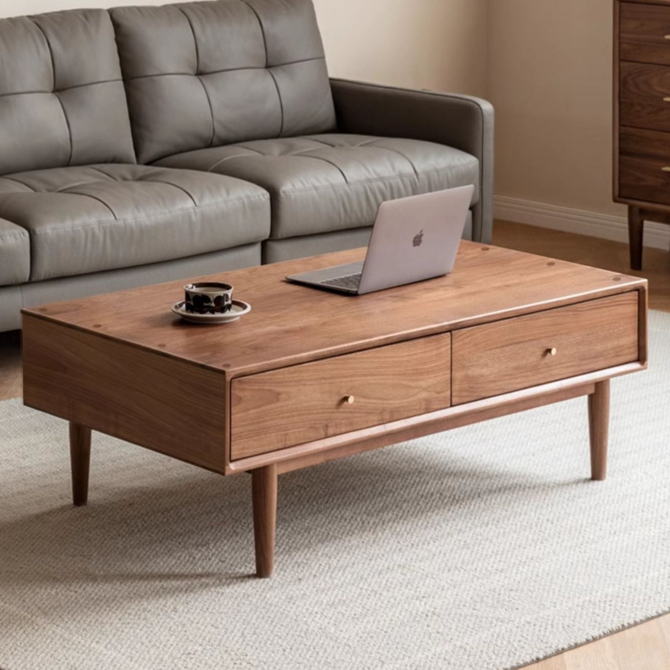 Solid Black Walnut Wood Rocking Coffee Table - Modern Natural Wood Living Room Furniture for Home Decor & Relaxation