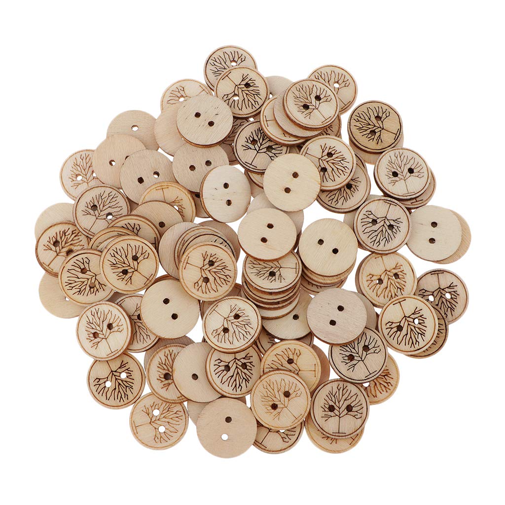 Newmind Wooden Buttons - 2 Hole Round Natural Wood Buttons for Sewing, DIY Crafts, Scrapbooking & Clothing - Vintage Style Buttons for Jackets, Cardigans and Home Decor Projects