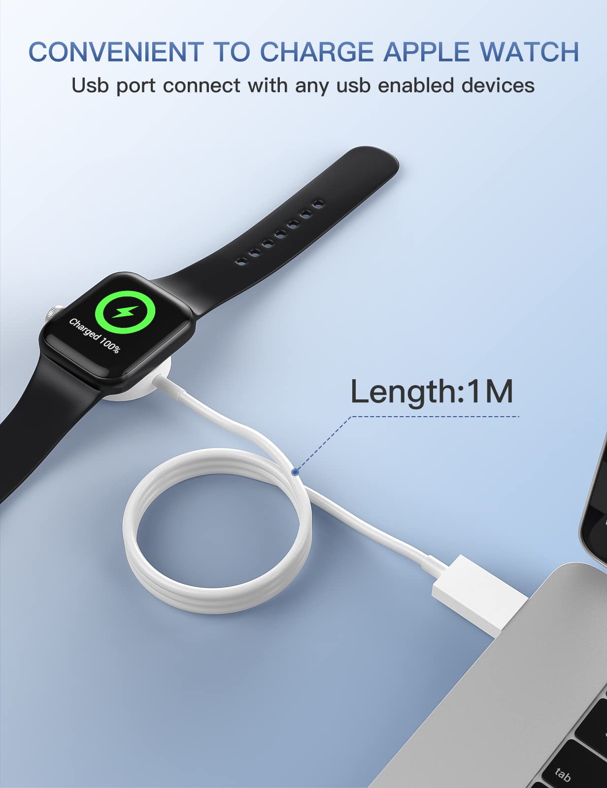 Marchpower Fast Magnetic Wireless Charger for Apple Watch Series SE/7/6/5/4/3/2/1 - Portable 1M Charging Cable Compatible with iPhone - Perfect for Travel, Office and Nightstand Charging