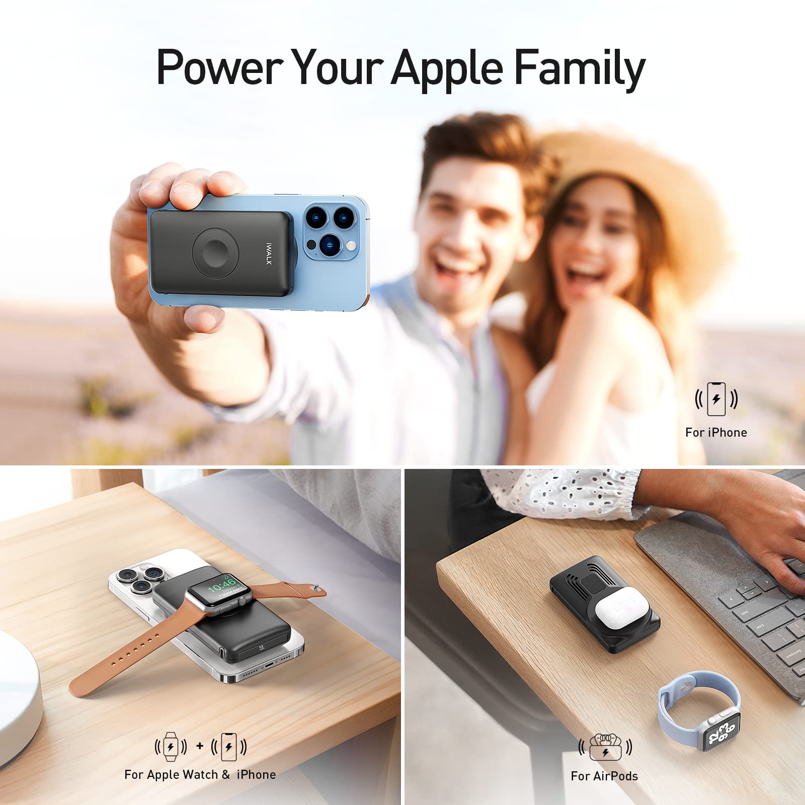 iWALK MAG-X 10000mAh Magnetic Wireless Power Bank with Apple Watch Charger | PD Fast Charging Portable Battery Pack | Compatible with iPhone 16/15/14/13/12 Series & Apple Watch Ultra/8/7/6/5/4 | Perfect for Travel, Work, and Outdoor Adventures