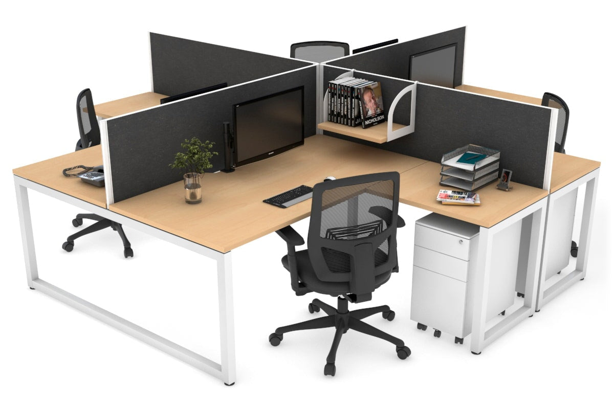 Quadro Loop Legs 4-Person Corner Workstation Desk - 1600L x 1800W with Cable Management Scallop | Office Furniture for Collaborative Workspaces & Team Meetings