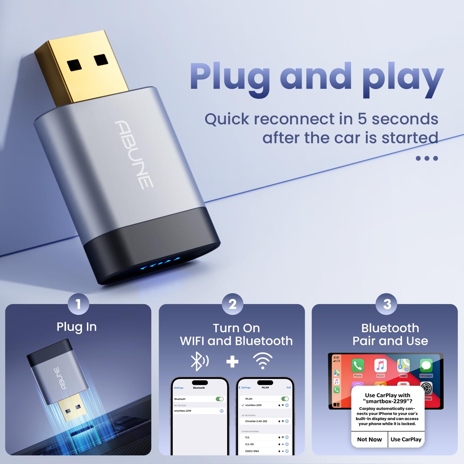 2025 Upgraded Mini Wireless CarPlay Adapter for iPhone - 2-in-1 Wireless CarPlay & Android Auto Dongle - Zero Latency, Compact Design - Seamless Car Connectivity for BMW, Toyota, Honda - Perfect for Road Trips & Daily Commute (Gray)