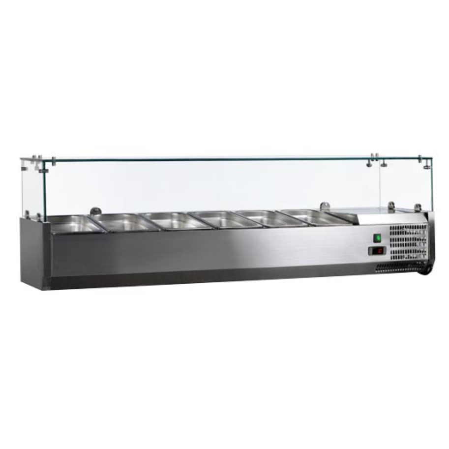 Nella 59 Refrigerated Topping Rail with Sneeze Guard - Commercial Food Display for Salads, Desserts & Buffets - Perfect for Restaurants, Cafes & Catering Services