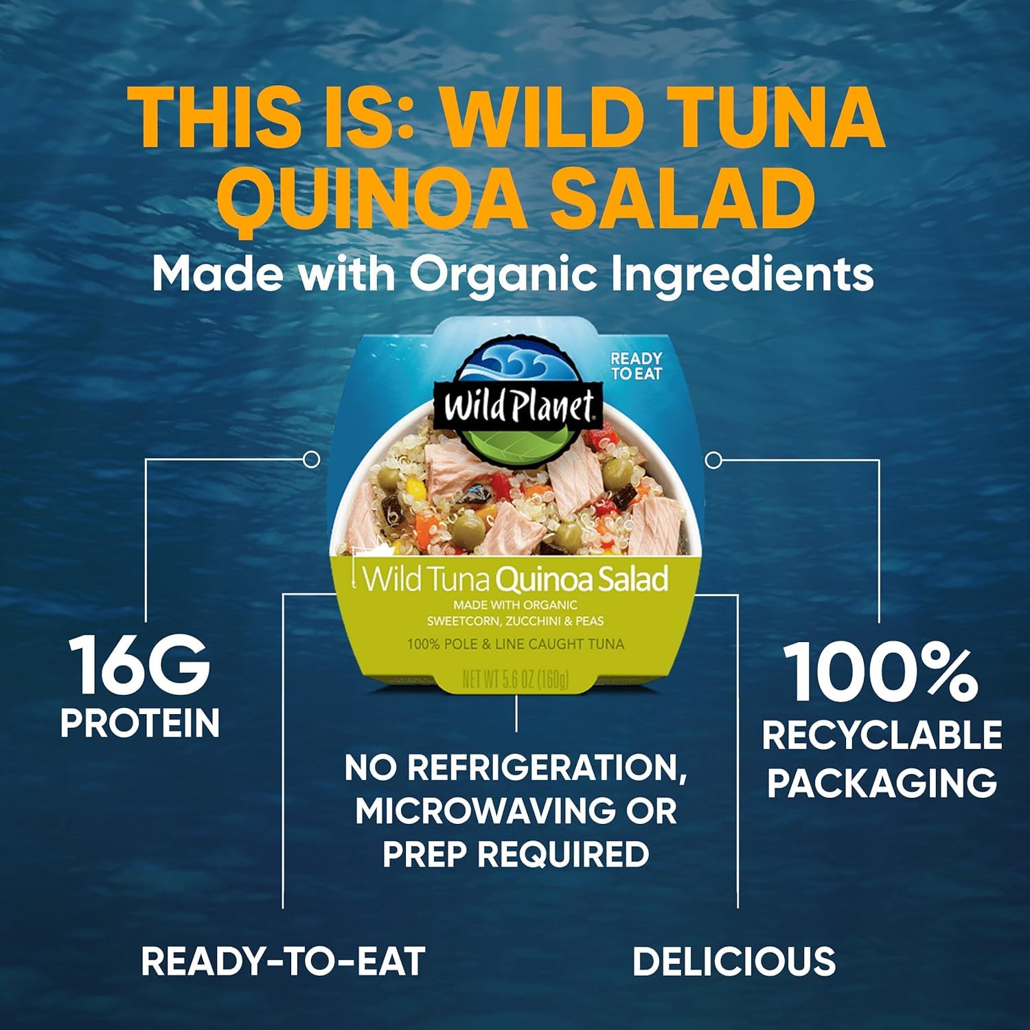 Organic Wild Tuna Quinoa Salad with Sweetcorn, Zucchini & Peas - Ready-to-Eat Healthy Lunch - 5.6oz (Pack of 4) - Perfect for Office Meals, Picnics & Quick Healthy Snacks