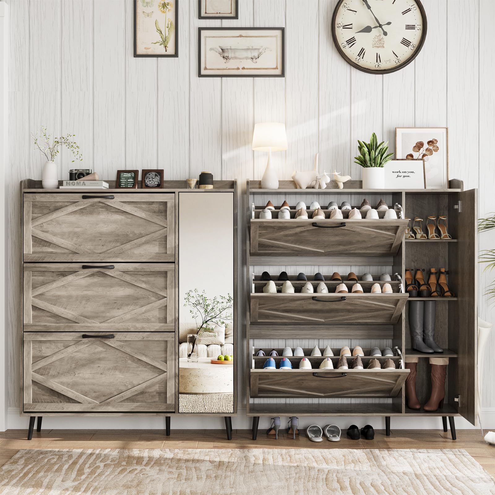 Maupvit 3-Drawer Shoe Cabinet with Mirror - Slim Shoe Organizer for Entryway & Hallway