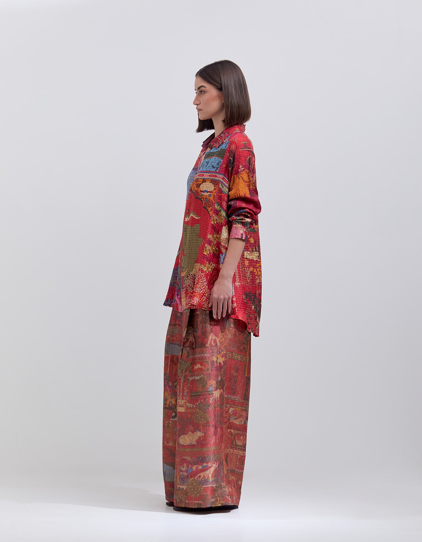 Premium Oversized Silk Shirt - Classic Check Pattern in Crimson Red | Elegant & Comfortable for Work, Parties & Casual Outings