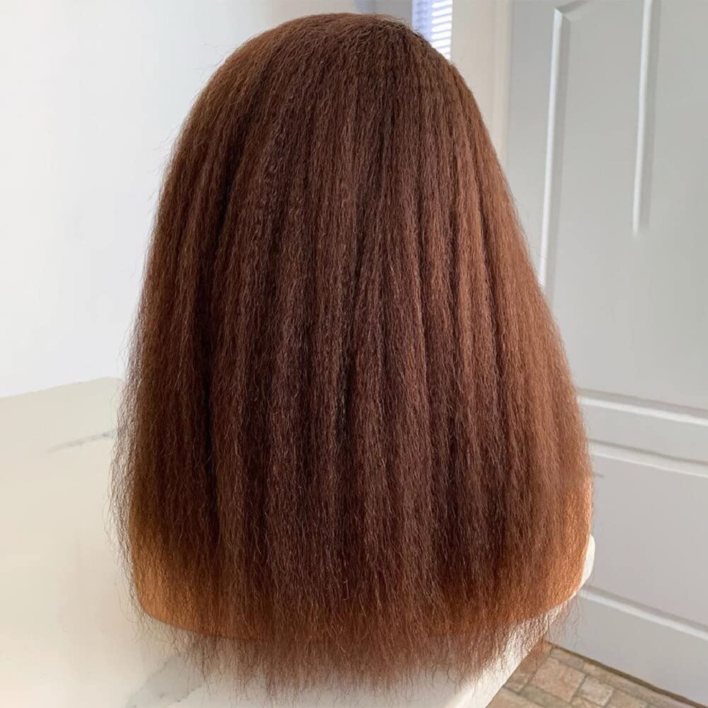 13x4 Brazilian Human Hair Lace Front Wig for Black Women - 30# Blonde Brown, Glueless Italian Yaki Kinky Straight, 12 Inches with Baby Hair | Perfect for Daily Wear, Parties & Special Occasions