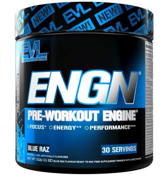 EVLution Nutrition ENGN Pre-Workout Supplement - Blue Raspberry Flavor, 312g | Boost Energy & Focus for Gym & Fitness Training