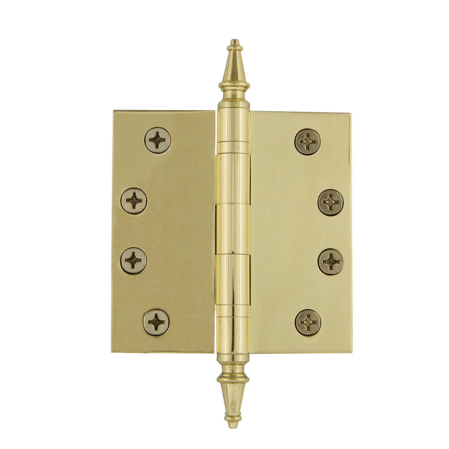 4 Steeple Tip Heavy Duty Hinge with Square Corners in Polished Brass - Durable Cabinet & Furniture Hardware for Doors, Gates, and Storage Solutions