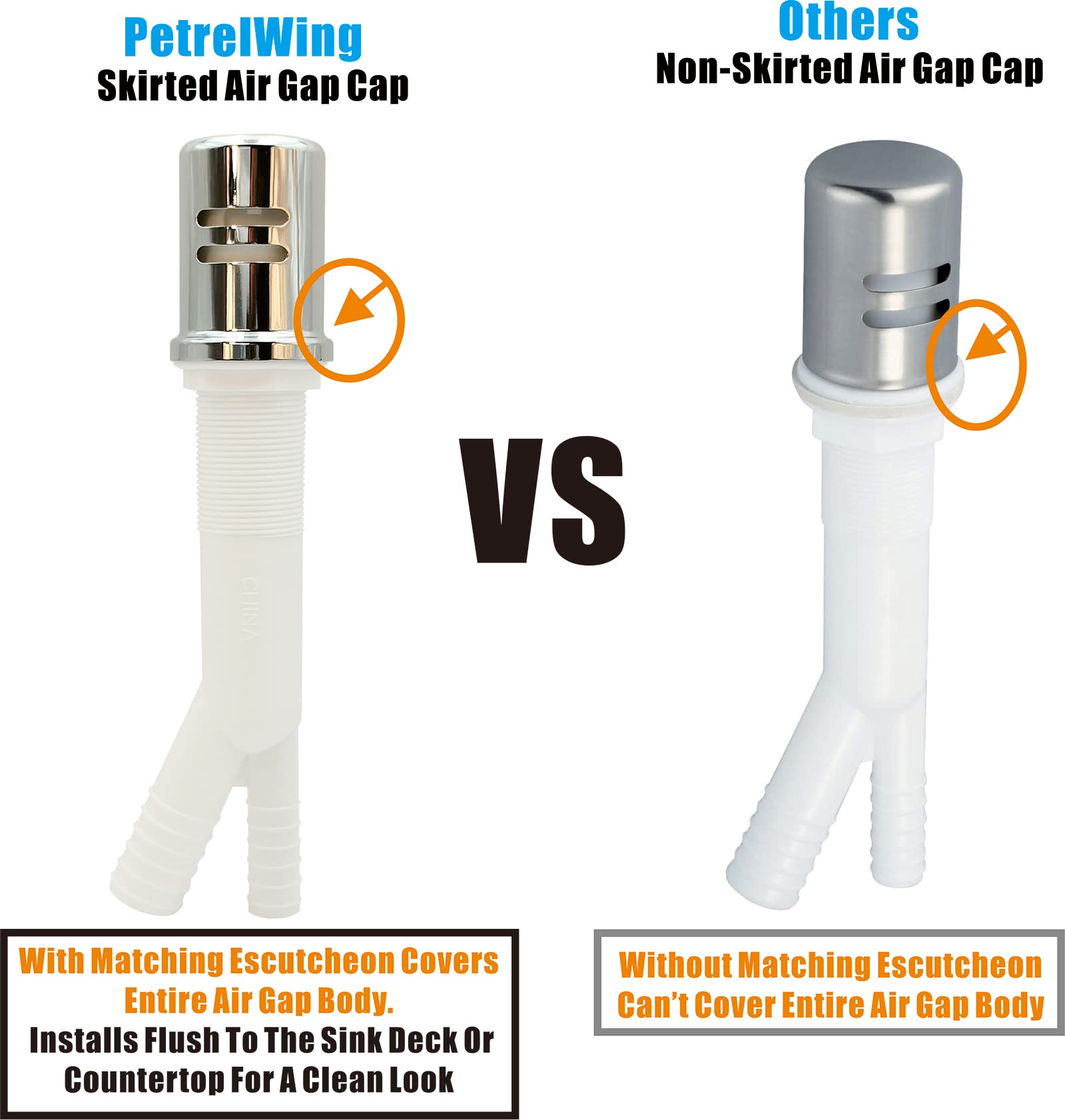 Dishwasher Air Gap Kit with Cover & Matching Escutcheon - Solid Brass Replacement Cap in Polished Chrome Finish - Perfect for Kitchen Sink Installation & Dishwasher Leak Prevention