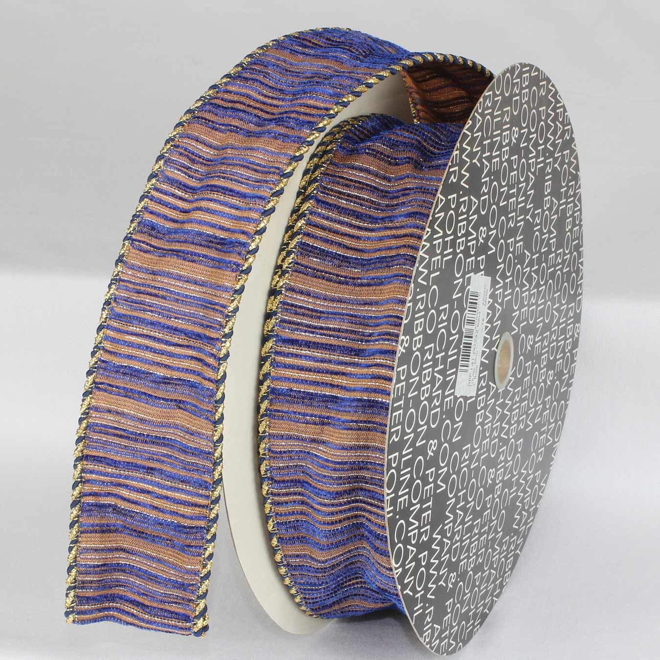 Blue and Gold Striped Decorative Wired Craft Ribbon - 2.5 Inch x 20 Yards - Perfect for Gift Wrapping, DIY Projects, Party Decorations and Floral Arrangements