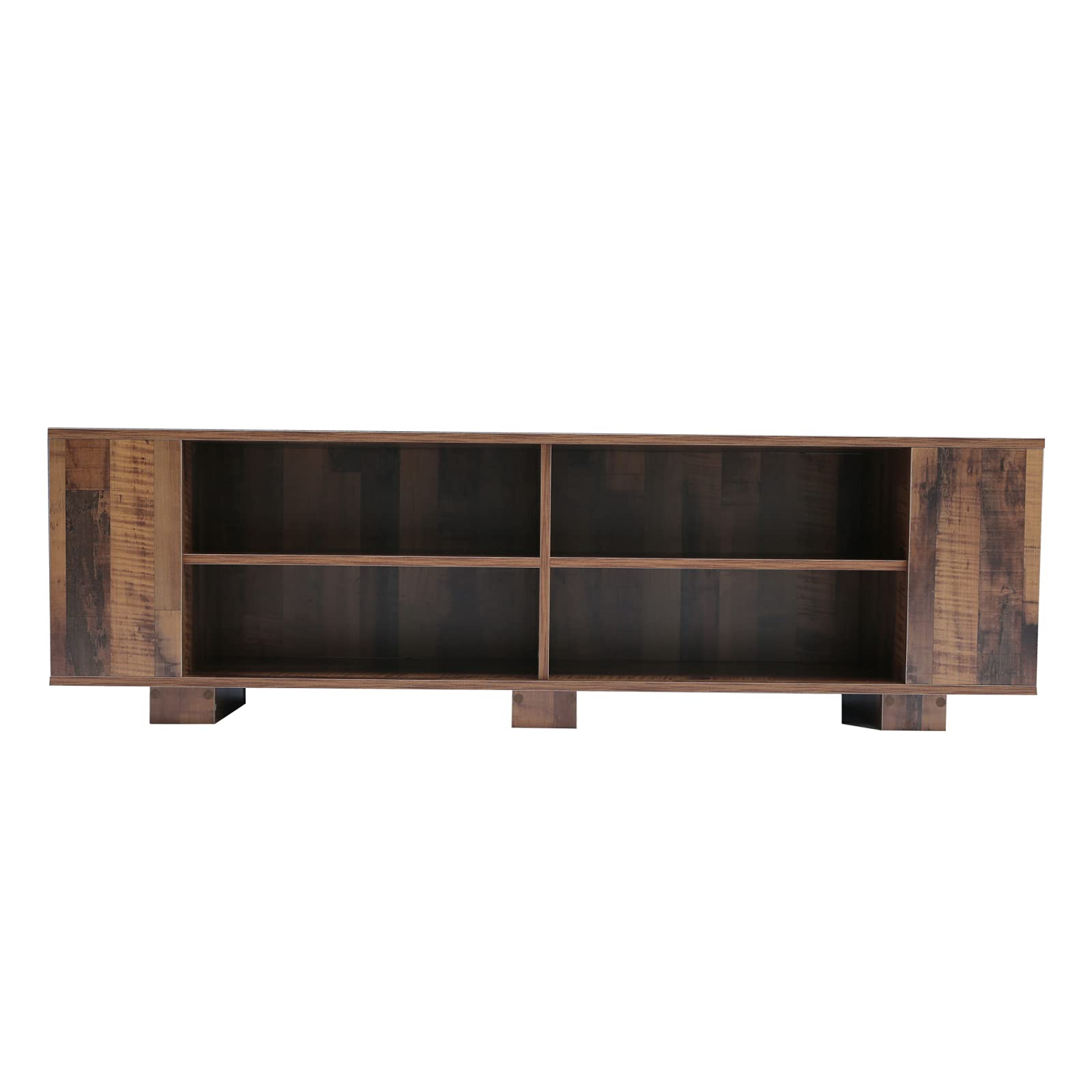 Mid-Century Modern TV Stand for 65-Inch Flat Screens - Universal Entertainment Center with 8 Open Shelves, Storage Cabinet for Living Room & Bedroom - Brown Wood TV Console Table - Perfect for Home Theater Setup & Media Organization