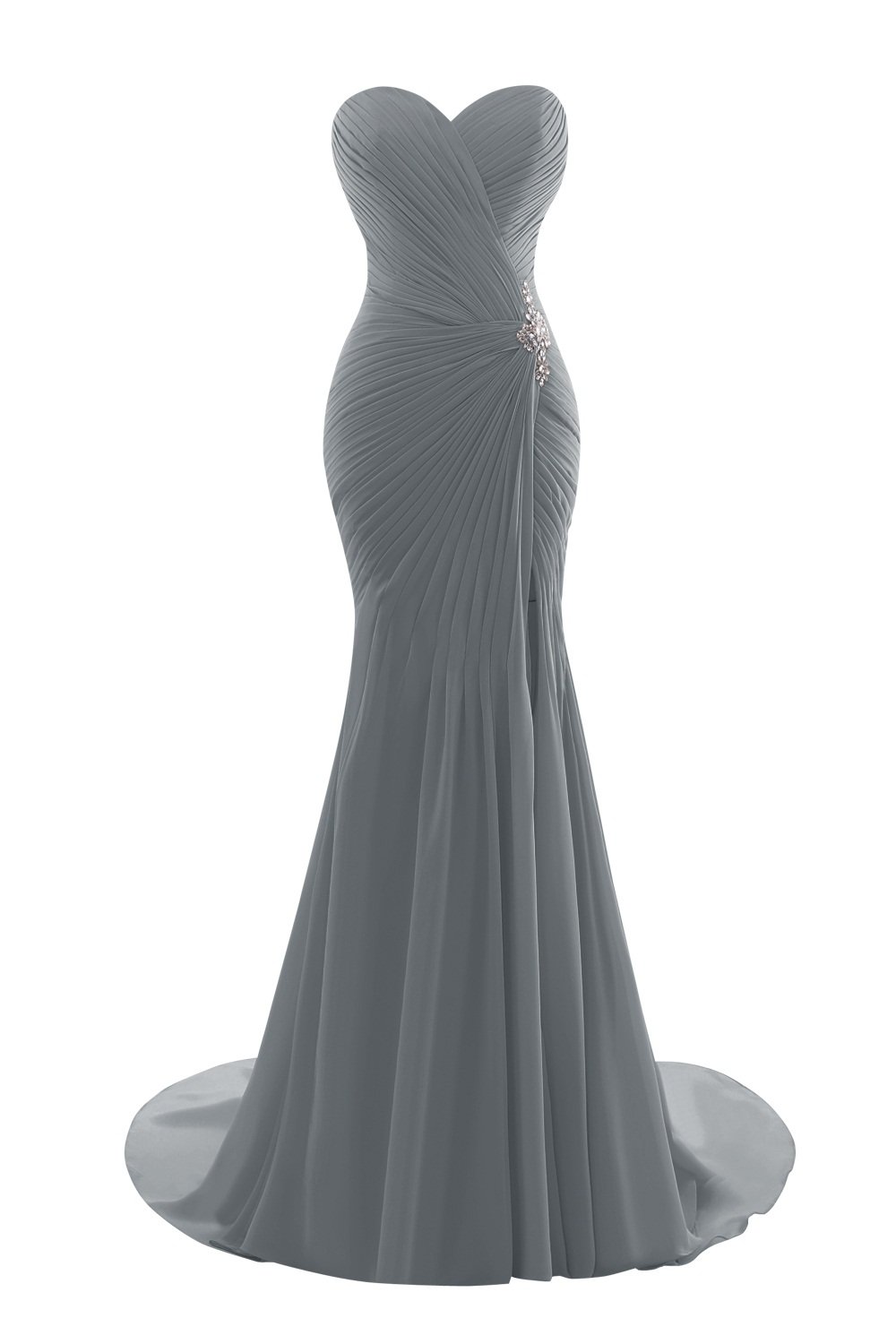 Elegant Steel Grey Mermaid Evening Dress with Pleated Side Slit for Women - Perfect for Prom, Gala & Formal Events