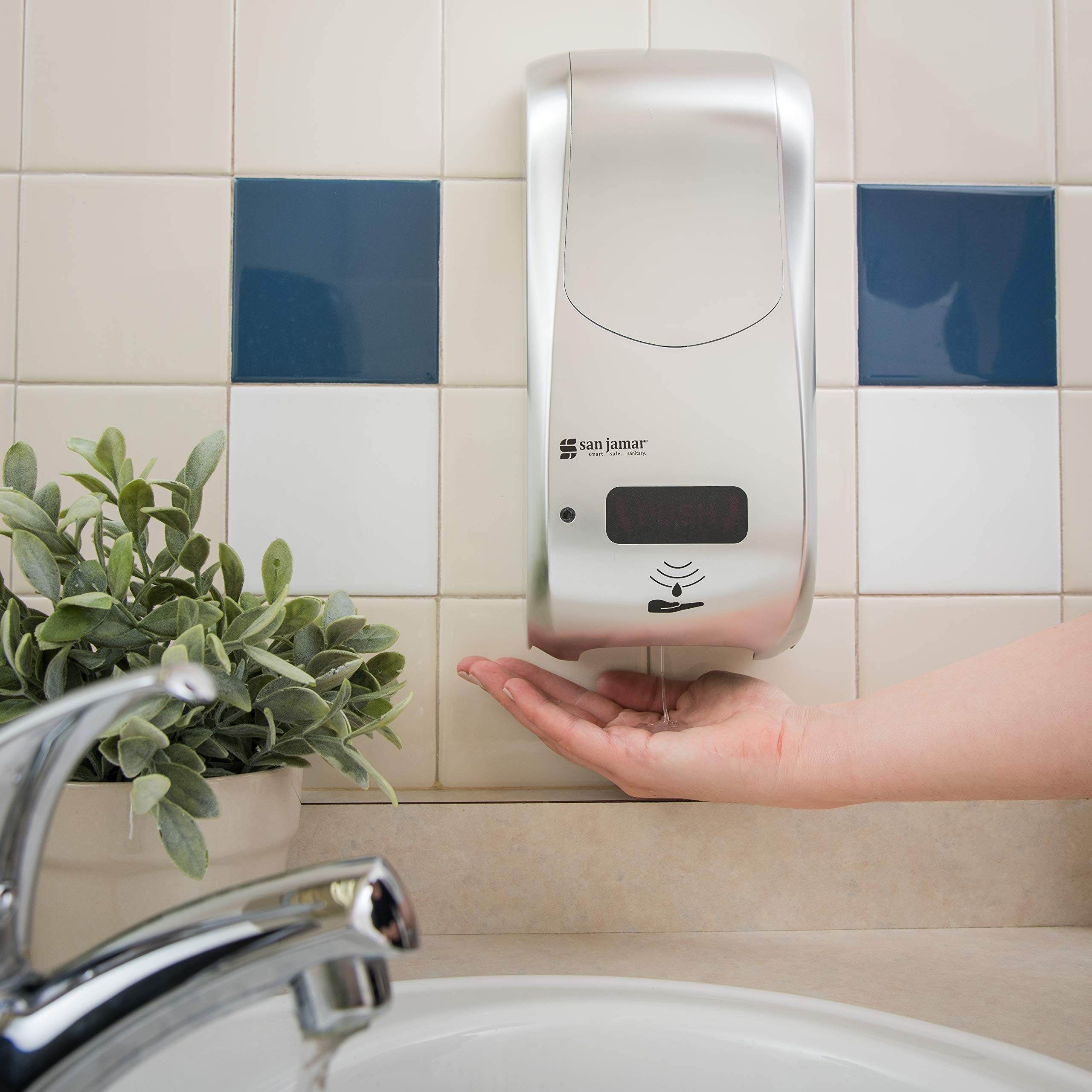 San Jamar Classic Rely Hybrid Electronic Soap Dispenser - 900ml Touchless Hand Sanitizer & Lotion Dispenser for Bathroom, Kitchen, Restaurant - Stainless Steel Look Plastic Dispenser - Ideal for Home, Office, and Commercial Use