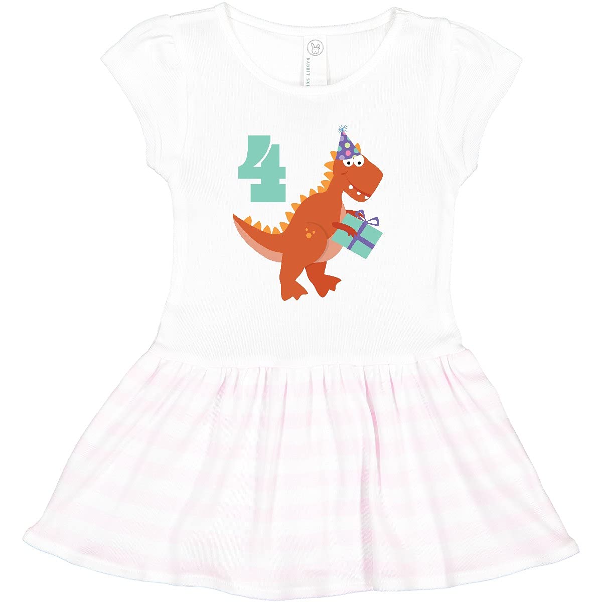 Inktastic 4th Birthday Dinosaur Toddler Dress - Cute Dino Print Outfit for Girls & Boys - Perfect for Birthday Parties, Photo Shoots & Playdates
