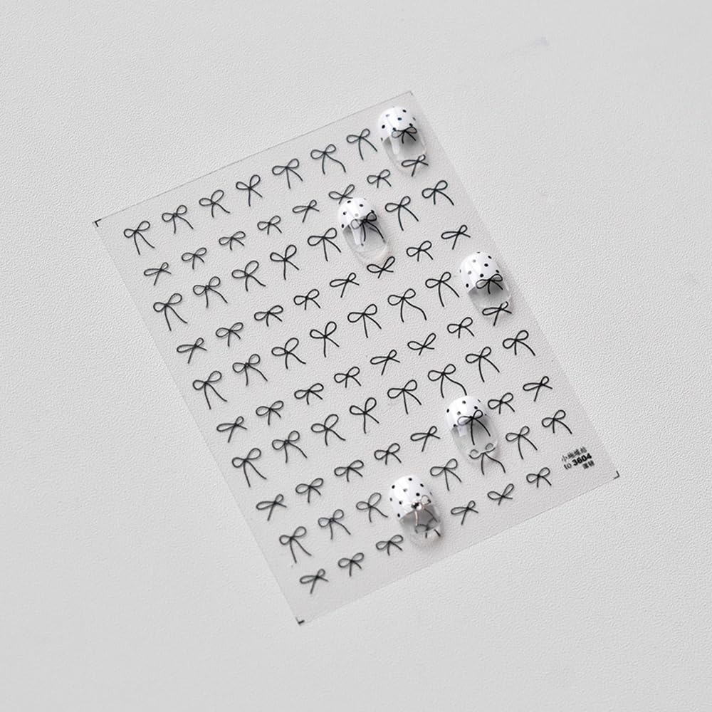 5D Self-Adhesive Nail Art Stickers - Black Bow Tie Design for Women | DIY Manicure Decals | Waterproof Nail Decor for Parties, Weddings & Special Occasions