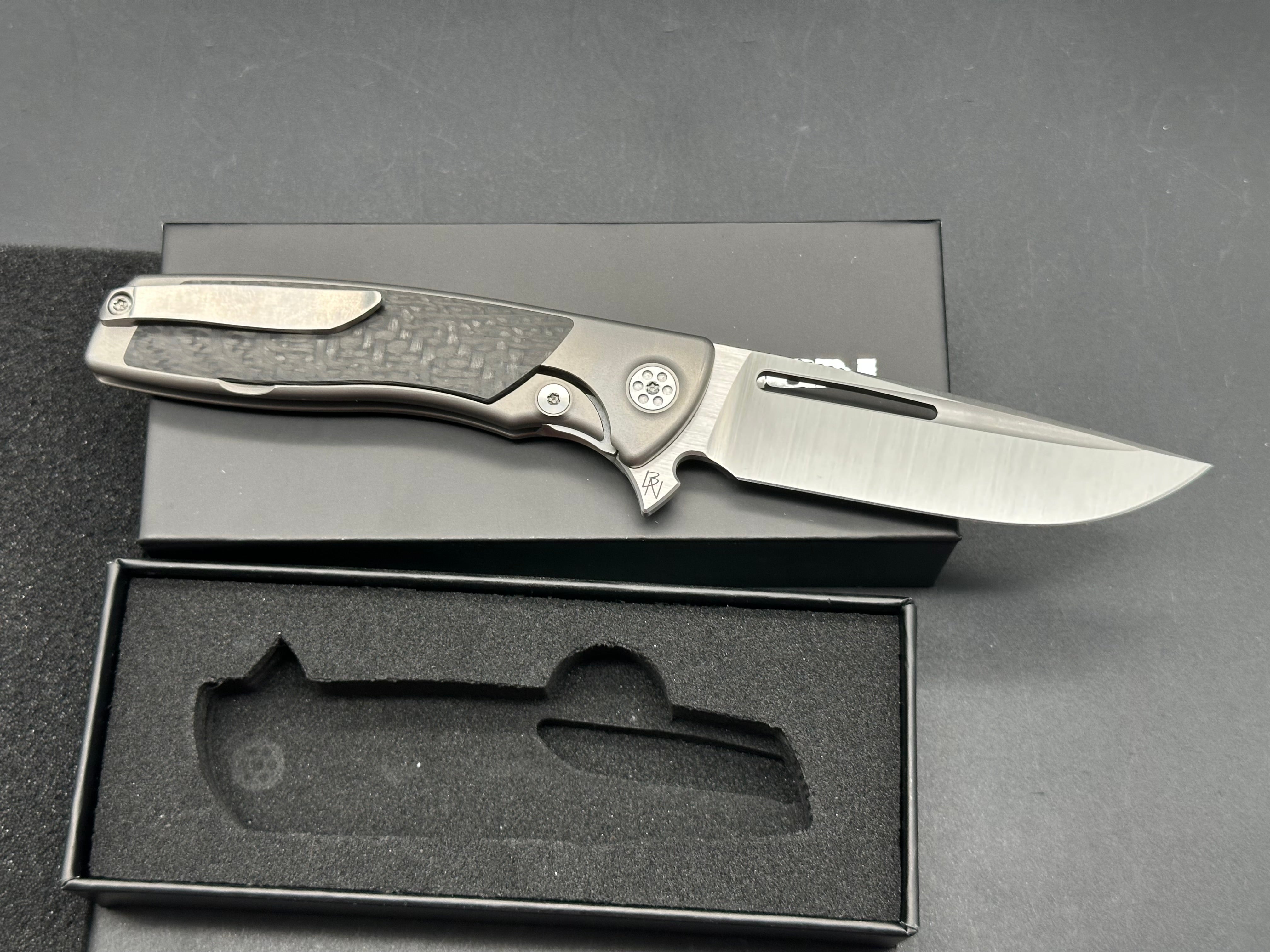 Sharp By Design Mini Evo Drop Point Folding Knife - Premium Carbon Fiber Blade - EDC Pocket Knife for Outdoor, Camping & Everyday Carry