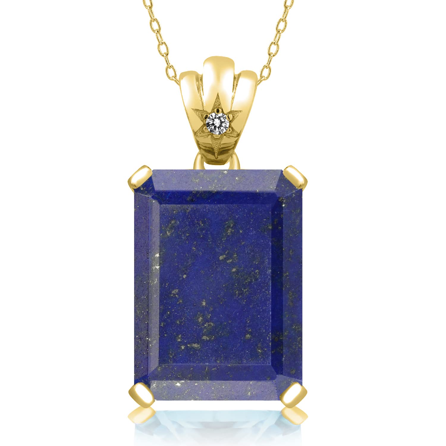 18K Yellow Gold Plated Emerald Cut Gemstone Birthstone Pendant Necklace with Diamond Accents - 18X13MM Center Stone & 1.8MM Round Stones - 18 Inch Chain - Elegant Jewelry Gift for Women, Wife, Mom - Perfect for Birthdays, Anniversaries & Special Occasions