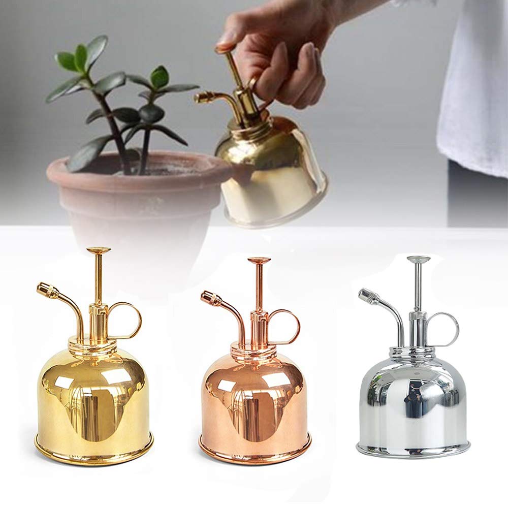 KUNOVO 300ml Copper Plant Mister Spray Bottle - Mini Watering Can for Indoor & Outdoor Plants, Flowers, Potted Plants - Decorative Silver Watering Device for Home Garden, Office Desk, and Balcony Use
