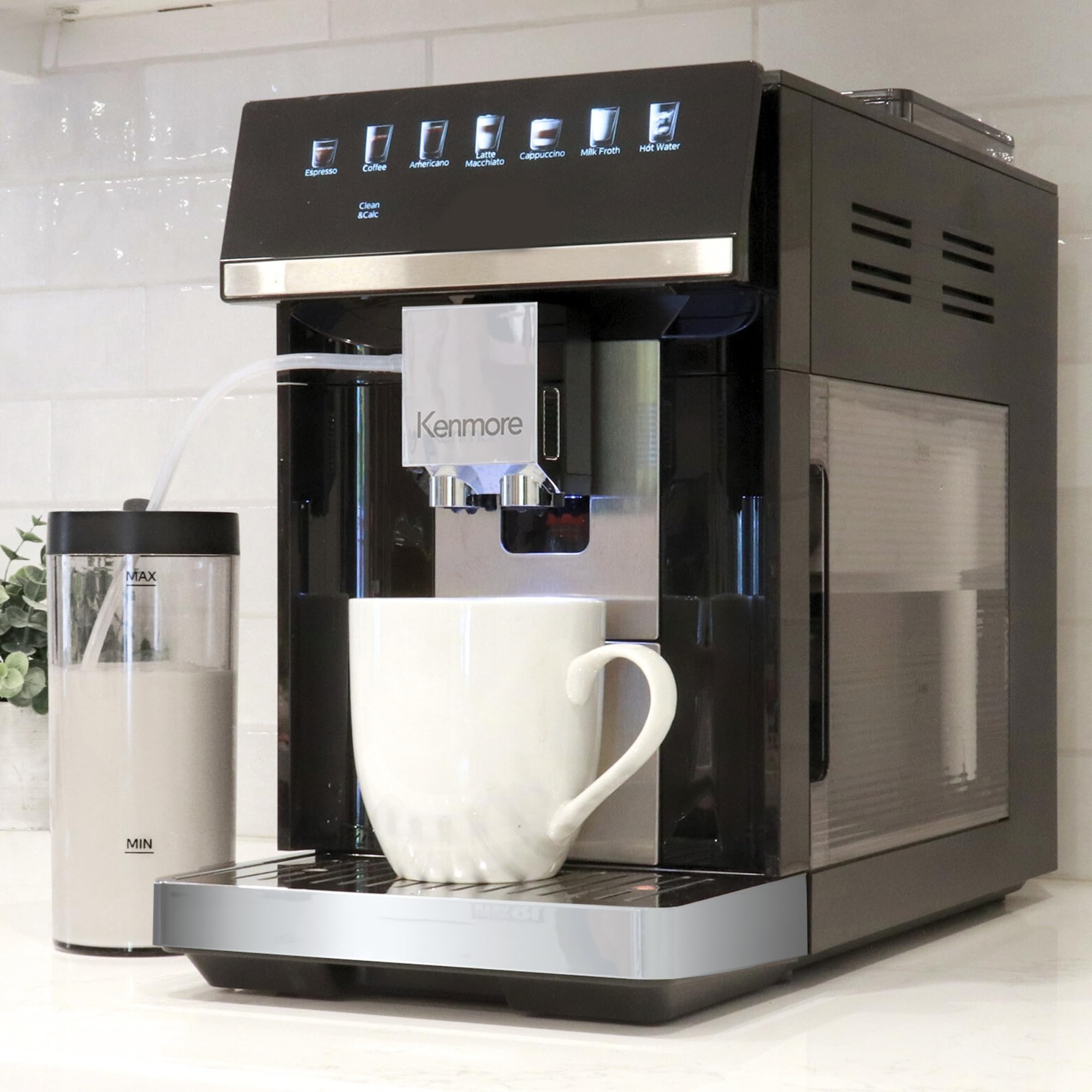 Koolatron Kenmore Espresso Machine - Fully Automatic Coffee Maker with Built-in Grinder, Milk Frother & Auto Tamper | Professional Barista Style for Cappuccino, Latte & Black Coffee | Perfect for Home, Office & Cafe Use