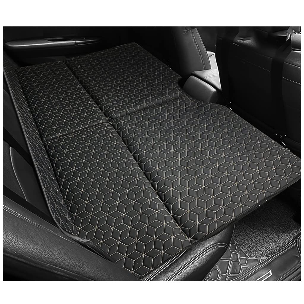 Premium Non-Inflatable Car Mattress with Heavy-Duty Straps & Storage Pockets - Leather Surface Travel Bed for SUV Back Seats - Portable 660lb Capacity Car Cushion (Black) - Perfect for Road Trips, Camping & Overnight Stays