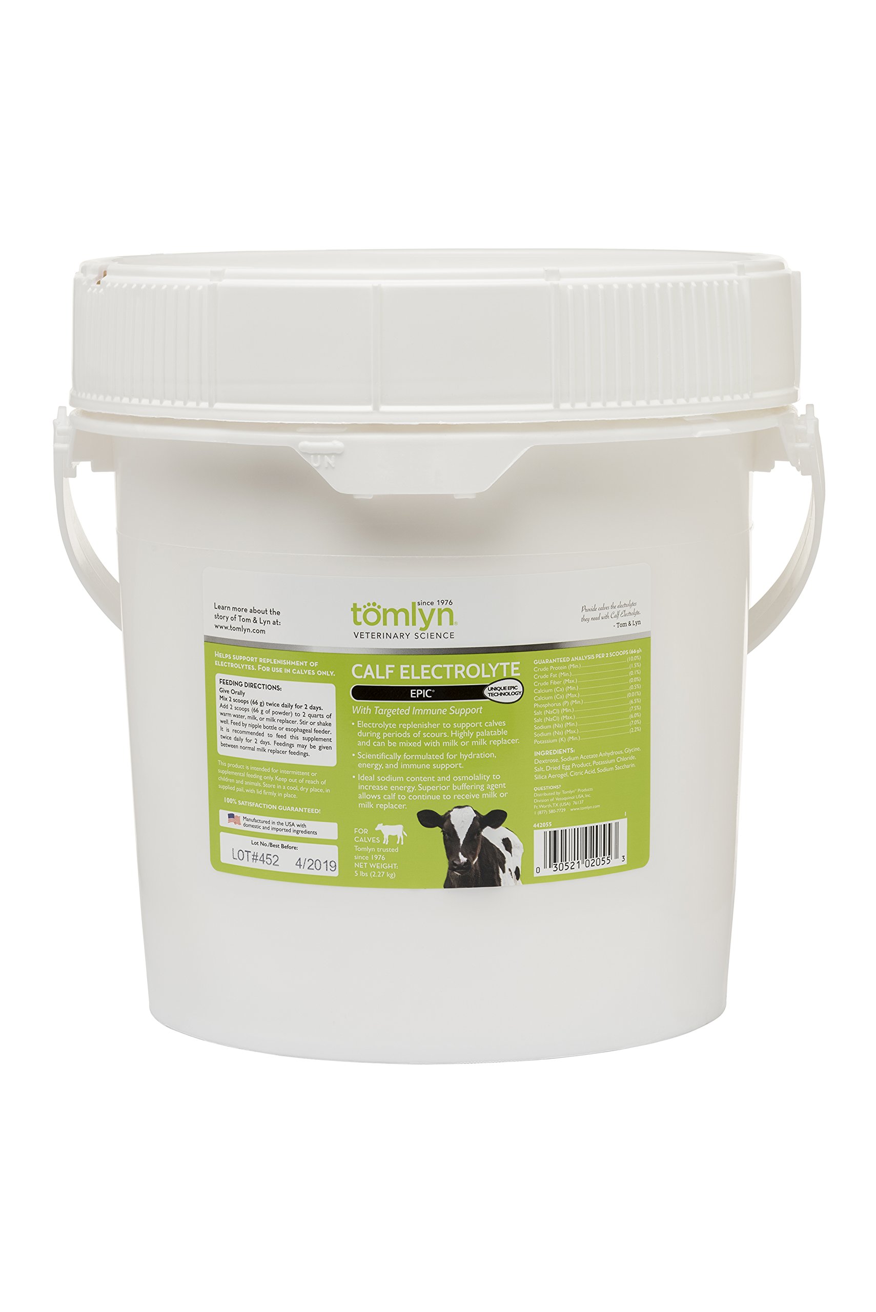 Tomlyn Epic Calf Electrolyte Supplement Powder for Hydration & Recovery - 5 lb (2.27 kg) - Essential for Dehydrated Calves, Post-Weaning Stress & Hot Weather - Ideal for Dairy & Beef Cattle Farmers