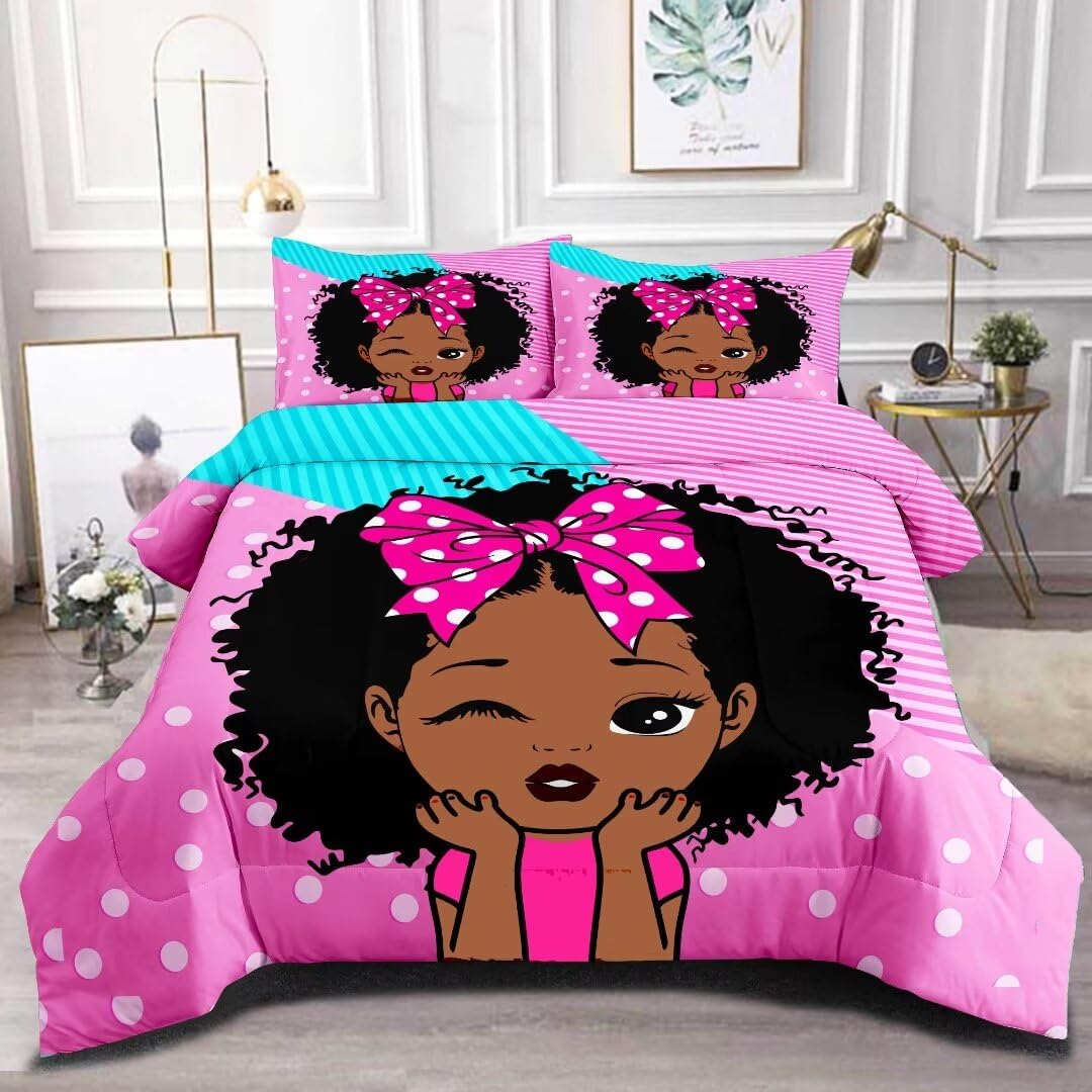 Black Girl Magic Comforter Set Queen Size - Afro Melanin Princess Bedding for Kids, Teens & Toddlers - Soft & Cozy African American Bed Set for Girls' Room Decor