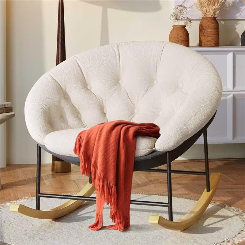 Kidirect Modern Upholstered Nursery Rocking Chair with Cozy Cushion - Comfortable Baby Rocker & Saucer Sofa Chair for Reading, Nursing, and Relaxing - Perfect for Nursery, Living Room, Bedroom (Beige)