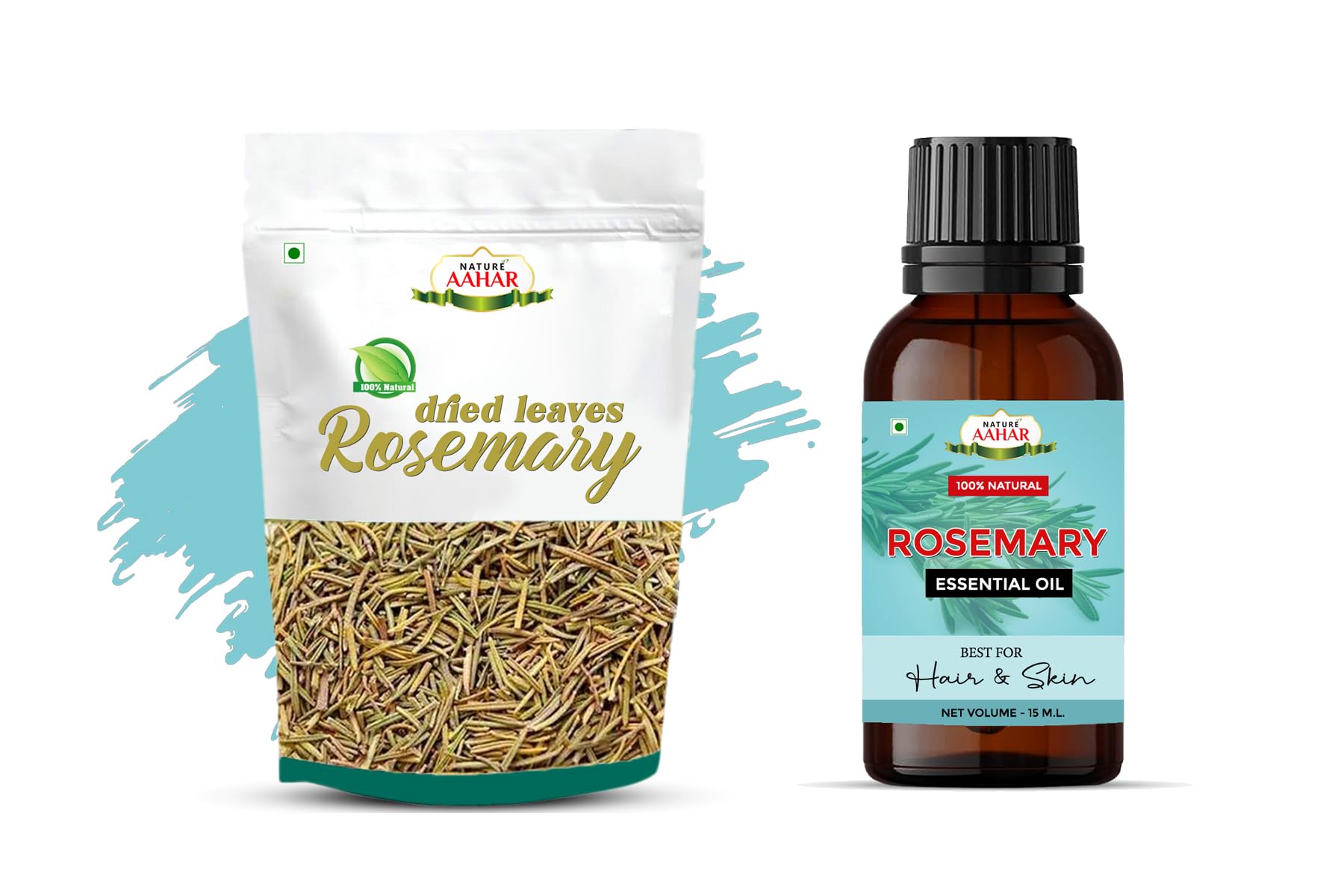 Pure Rosemary Essential Oil & Dried Rosemary Leaves Combo (15ml Oil + 100g Leaves) for Hair Growth, Skin Care & Aromatherapy | Natural Face Serum, Scalp Treatment & Cooking Ingredient