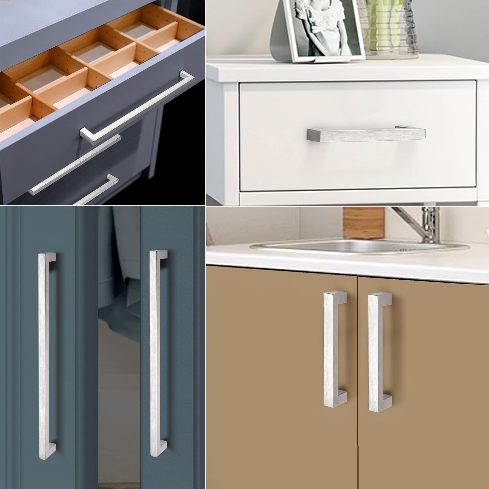 Probrico 20 Pack Square Cabinet Handles - 5 Inch Hole Centers, Stainless Steel Cupboard Bar Pulls, Brushed Nickel Drawer Pulls (5.5 Inch Total Length) - Perfect for Kitchen Cabinets, Bathroom Vanities & Furniture Drawers