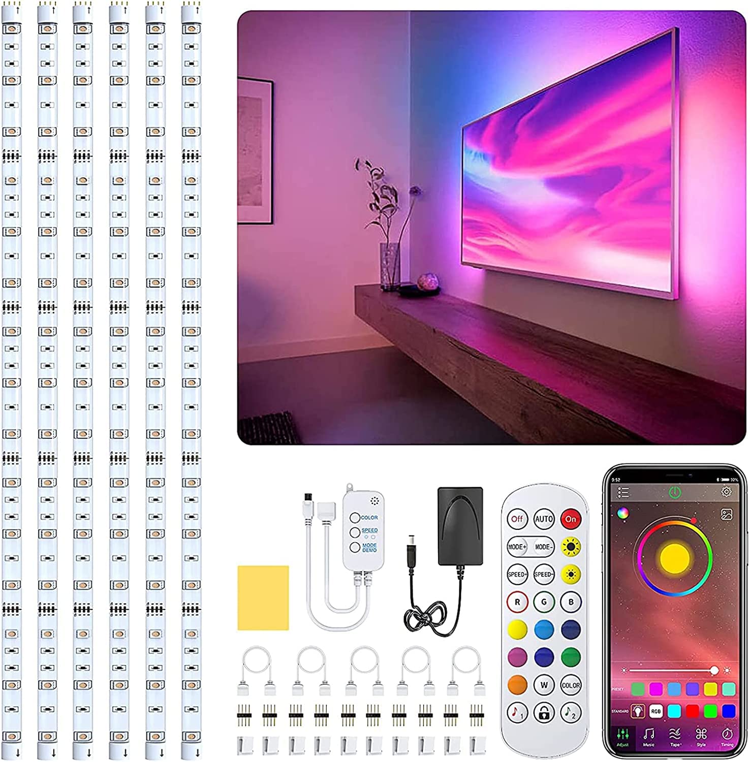 Under Cabinet LED Strip Lights 10ft - 6 PCS Waterproof, Dimmable with Remote & App Control for Kitchen, Bedroom, TV Backlighting