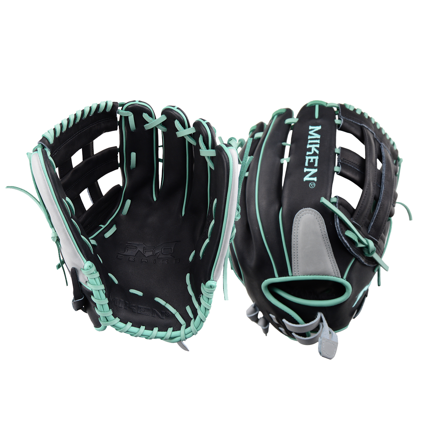 MIKEN PRO SERIES GLOVES H WEB 13 LIMITED EDITION - Black/Grey/Mint Baseball Glove for Adults | Premium Leather, 13-Inch Web Design | Perfect for Infield & Outfield Play