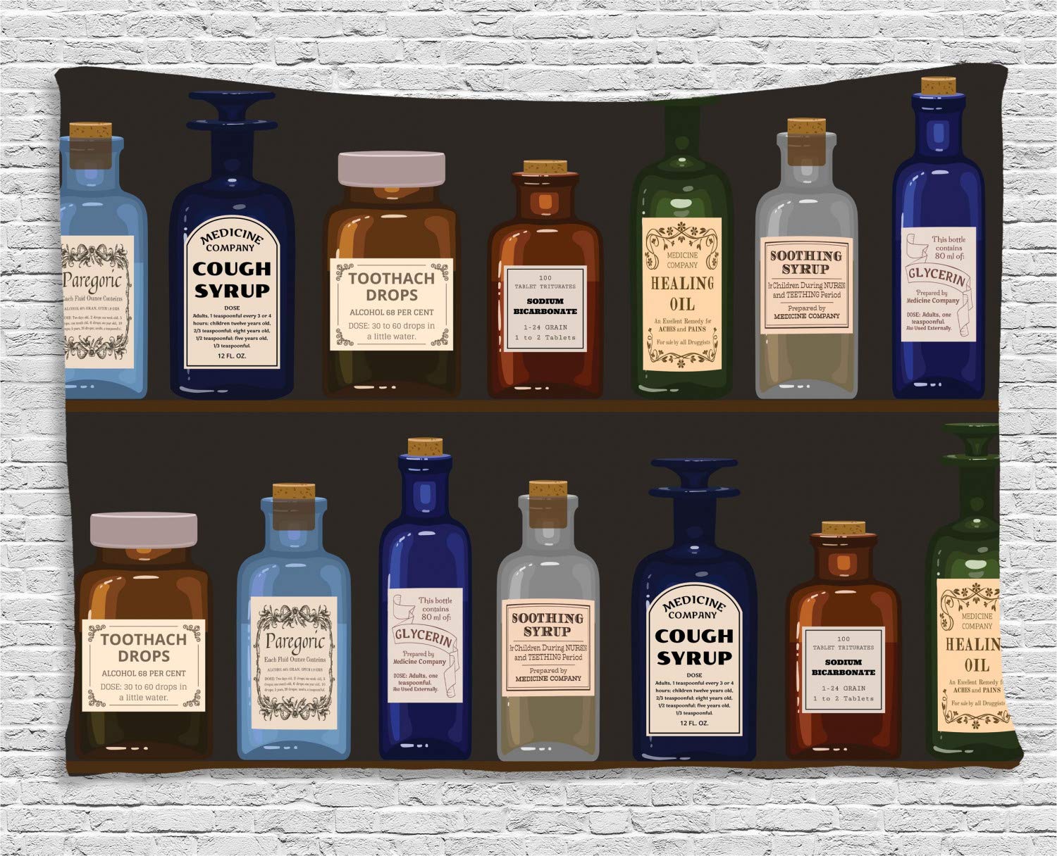 Vintage Apothecary Tapestry Wall Art - 60x40 Inch Antique Medicine Bottle Illustration Wall Hanging for Bedroom, Living Room, Dorm Decor - Dark Taupe Multicolor Bohemian Home Decor - Perfect for Vintage & Pharmacy Theme Rooms, Hippie Style Spaces