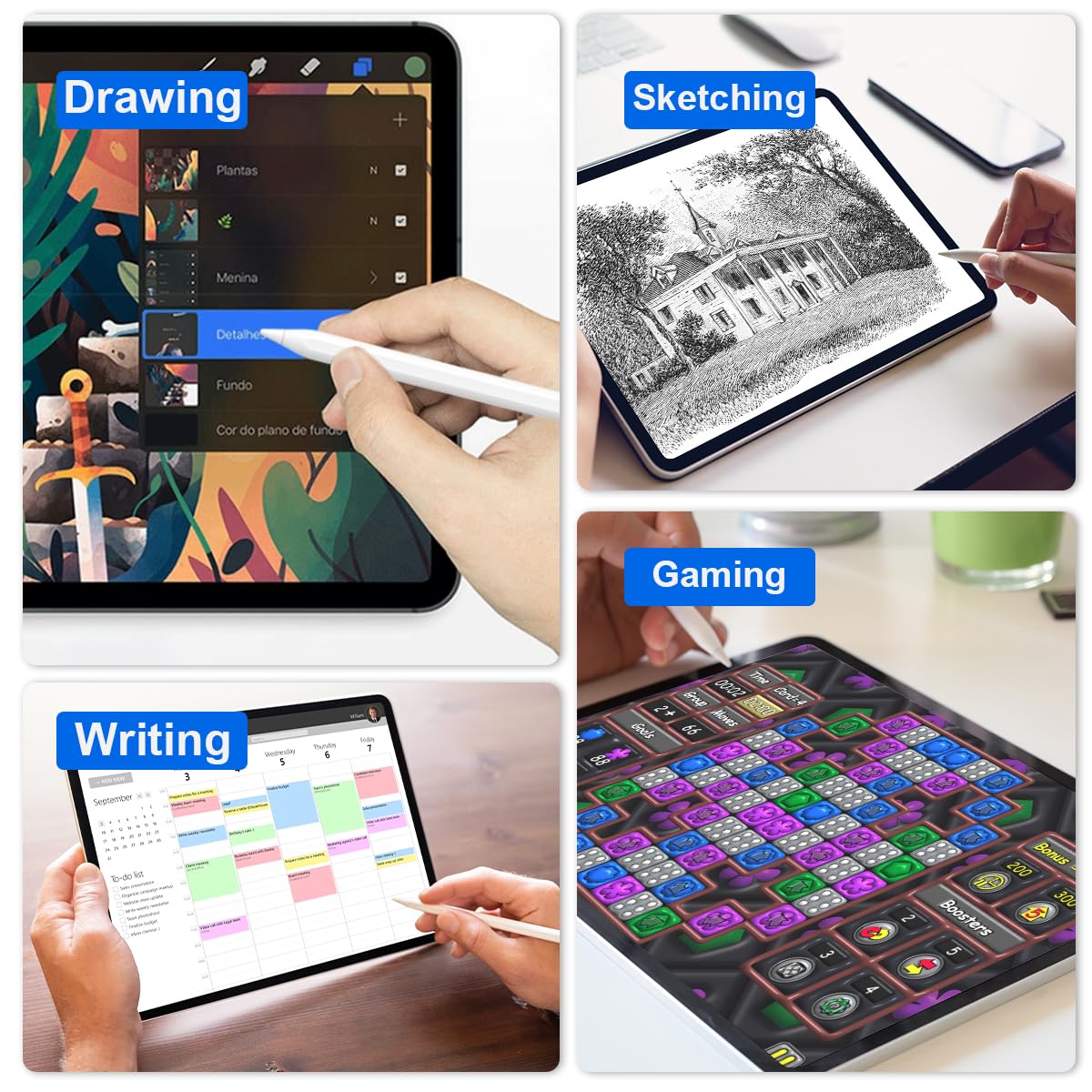 Wireless Charging Stylus Pen for iPad Pro 11/12, iPad 6/7/8/9/10, iPad Air 3/4/5, iPad Mini 5/6 - Palm Rejection & Tilt Detection with Quick Button - Perfect for Drawing, Note-Taking & Digital Art