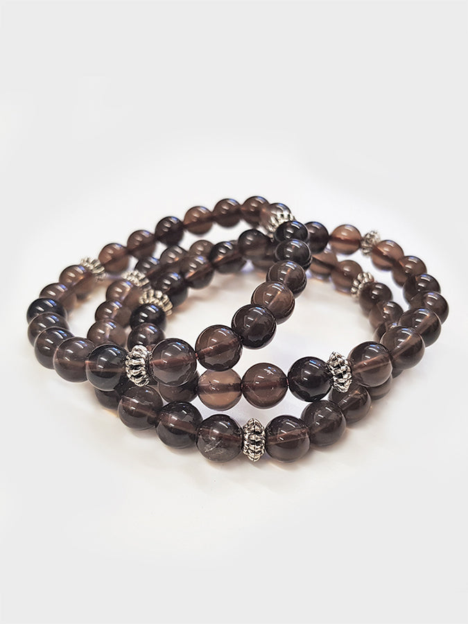 Smoky Quartz Mala Bead Bracelet for Yoga & Meditation - Handmade Spiritual Healing Jewelry for Women - Perfect for Yoga Studio, Mindfulness Practice & Stress Relief