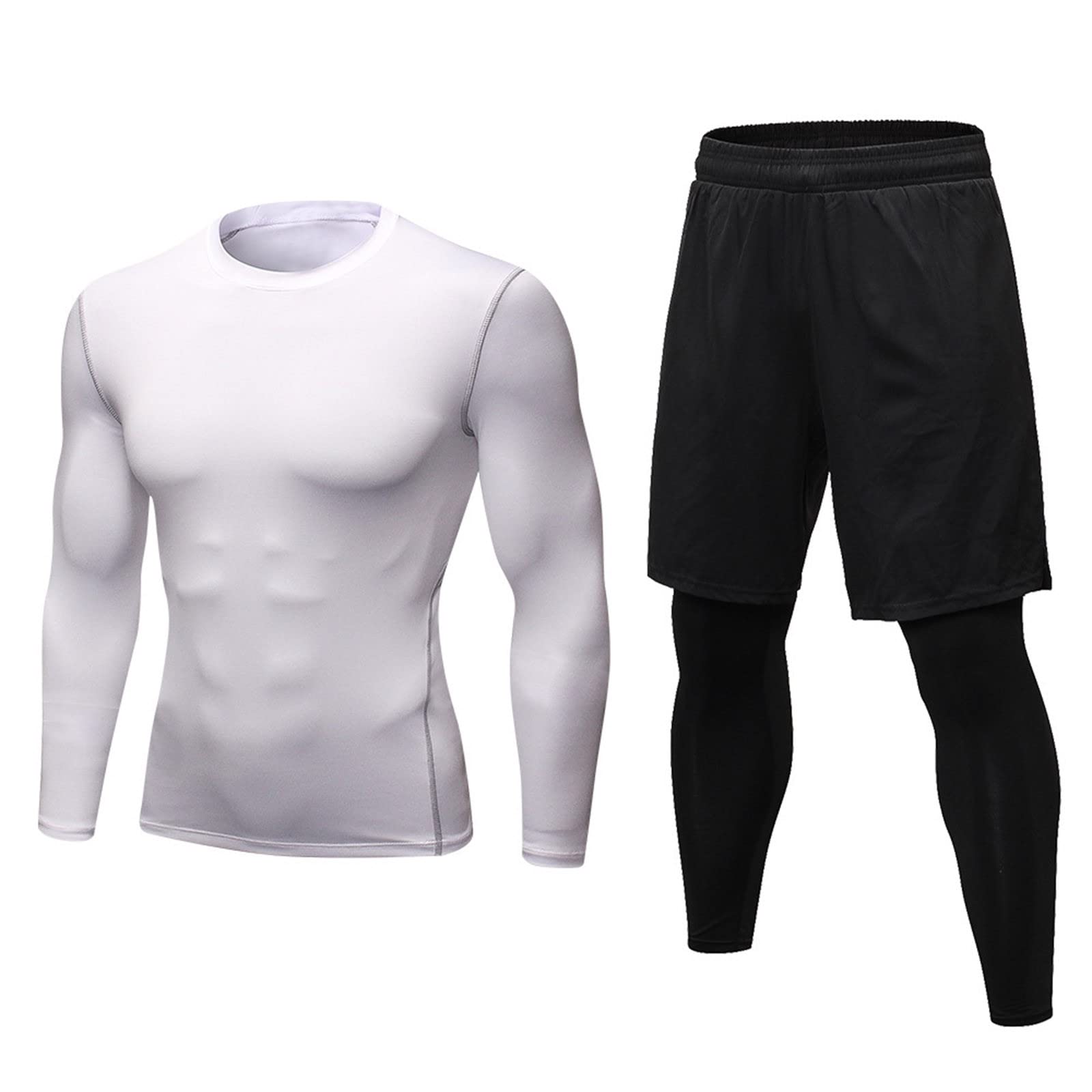 **Men's Thermal Compression Base Layer Pants & Quick Dry Shirts - Athletic Running Tights for Cold Weather, Workout & Outdoor Sports**