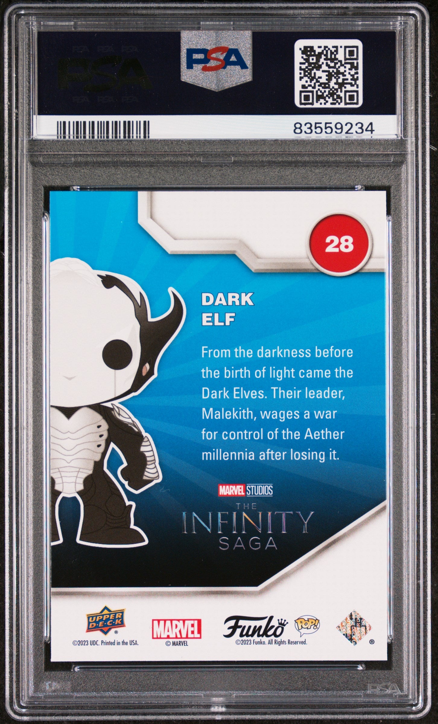 2023 Upper Deck Funko Pop Marvel Dark Elf Platinum #28 PSA 10 Graded Collectible - Perfect for Marvel Fans, Toy Collectors & Display Cases