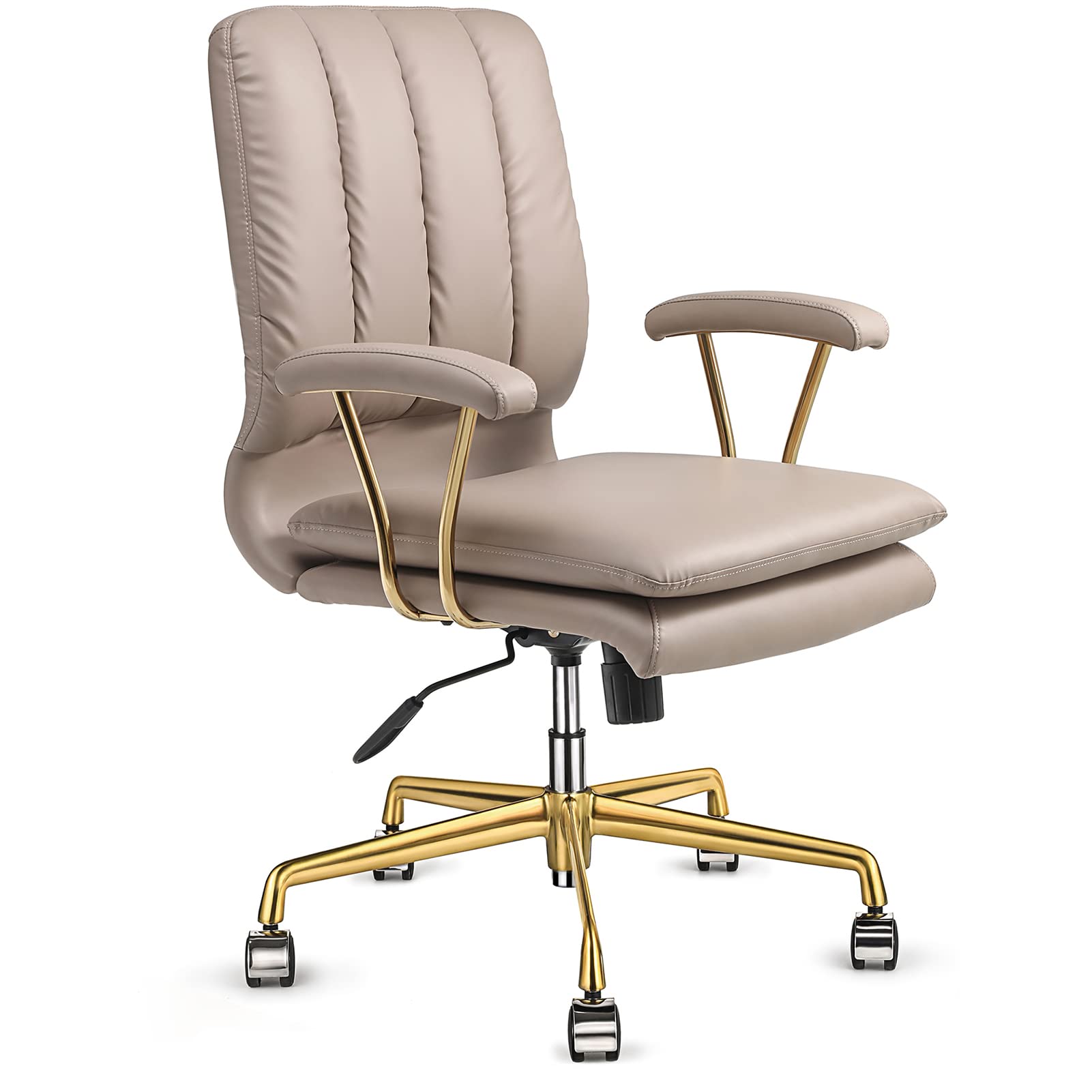 Ergonomic Office Chair with PU-Padded Seat & Mid-Back Support - 130° Tiltable Swivel Computer Chair for Home & Executive Workspace - Thickened Cushion & Upholstered Armrests for All-Day Comfort - Perfect for Remote Work, Gaming & Study Sessions