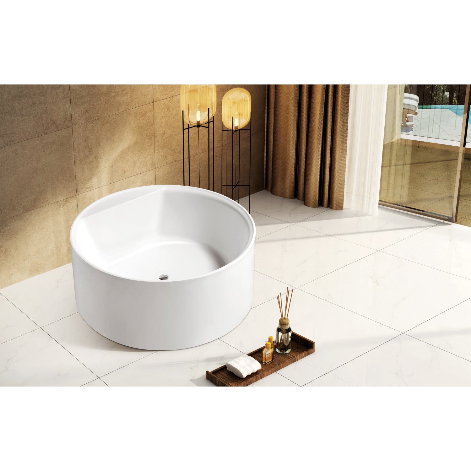 Aqua Eden VTRO535322 53-Inch Acrylic Round Freestanding Bathtub - Double Ended Design with Drain - Glossy White Finish - Perfect for Modern Bathrooms & Spa-Like Relaxation