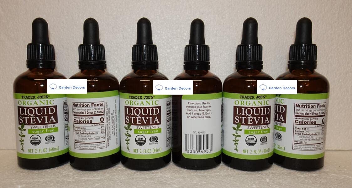 Organic Liquid Stevia Sweetener Sugar Free - 2 fl oz (60ml) - Pack of 6 Bottles | Natural Zero Calorie Sweetener for Coffee, Tea, Baking & Healthy Lifestyle