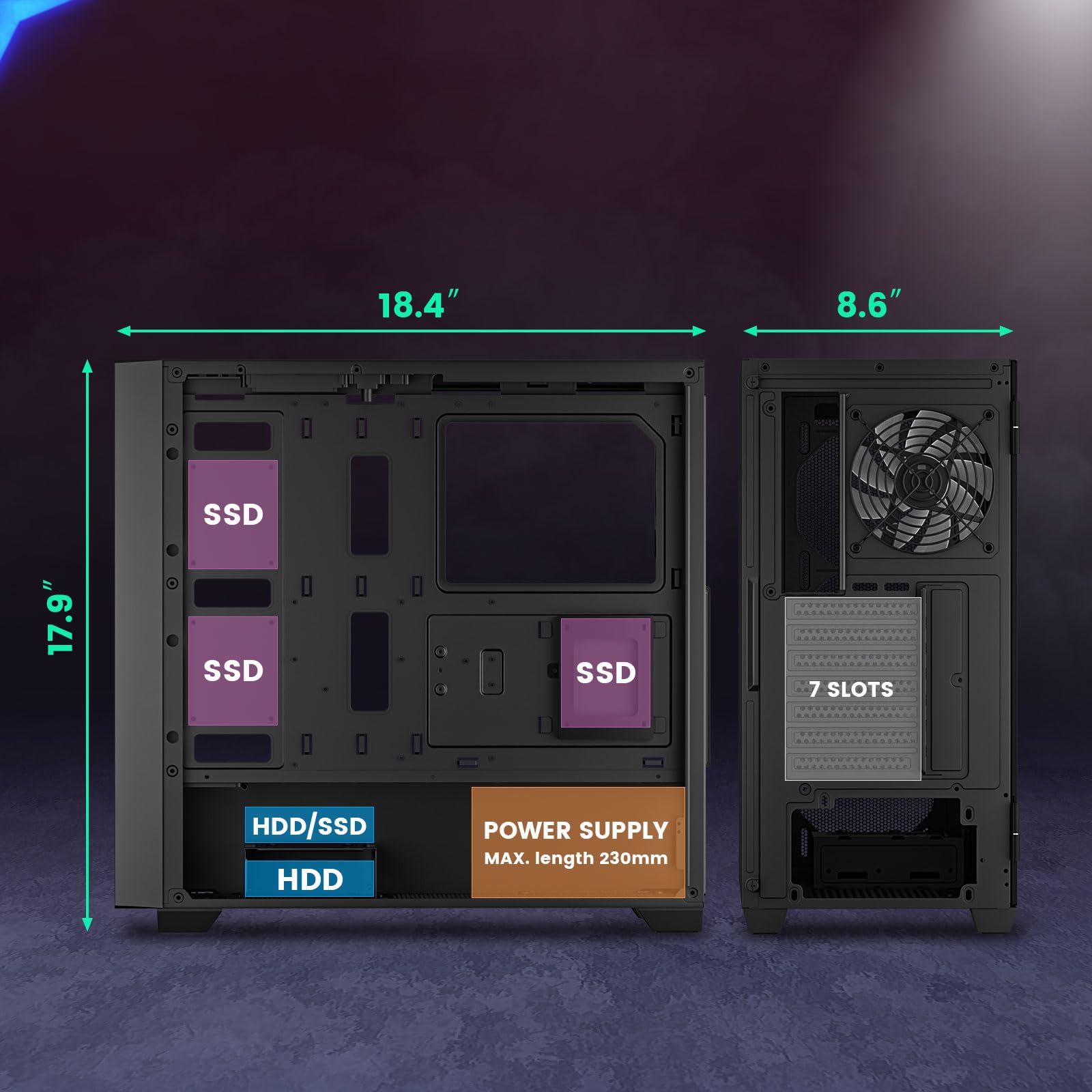 VETROO AL800 Full Tower PC Case - Tempered Glass Door Design, E-ATX/ATX Motherboard Support, Adjustable LED Lighting, Pre-Installed ARGB & PWM FDB Fan, Compatible with RTX 40 Series GPUs - Black | High Airflow Gaming PC Case for Streaming & Content Creation