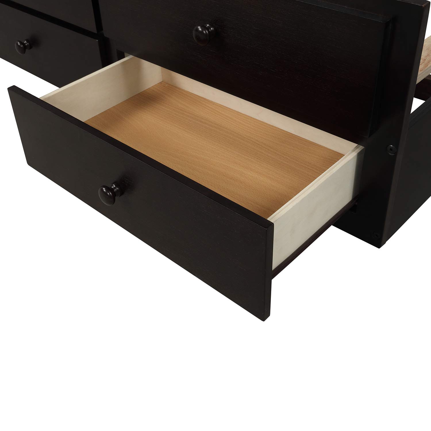 SOFTSEA Twin Over Twin Solid Wood Bunk Bed with Trundle, 3 Storage Drawers & Guardrails - Kids Bedroom Furniture for Siblings, Sleepovers & Guest Rooms (Espresso Finish) - Space-Saving Solution for Small Rooms & Vacation Homes